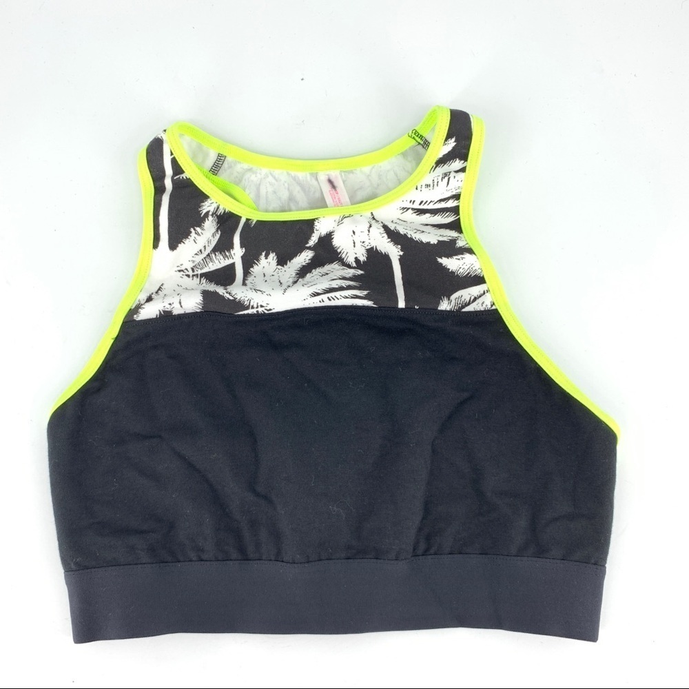 PINK Victoria’s Secret Bra Crop Sports Black Palm Printed Cotton‎ Light Support